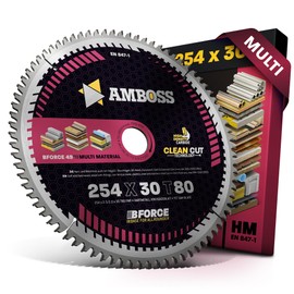 HM Circular Saw Blade 254 x 30 Z80 Flat Tooth with Interchangeable Chamfer for Multi Fine Cut. AMBOSS WERKZEUGE® Saw Blade 254 mm Compatible with Bosch GTS 10. PTS 10. PTS 100 T.GTS 254 Holzmann TS