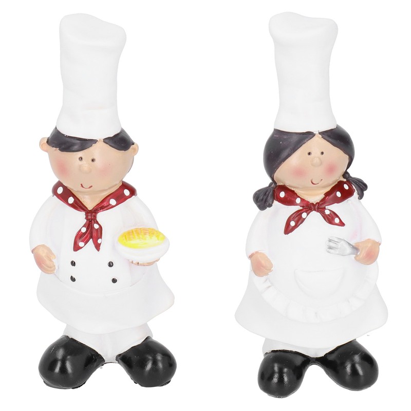 Resin Couple Chef Figurine Sculptures Statues Decor Kitchen Bar Cabinet
