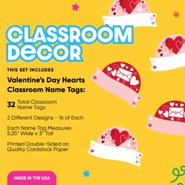 Big Dot of Happiness Valentine's Day Hearts - DIY Blank Paper Desk or Locker Labels - Classroom Name Tags - Set of 32