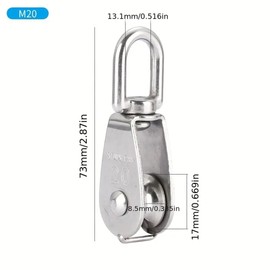 2 Piece 20 mm Single Pulley Block,Heavy Duty Pulley Roller in 304 Stainless Steel，360° Swivel Pulley Wheel Washing Clothes Line Pulley Loading 75KG/165lb for Indoor Outdoor