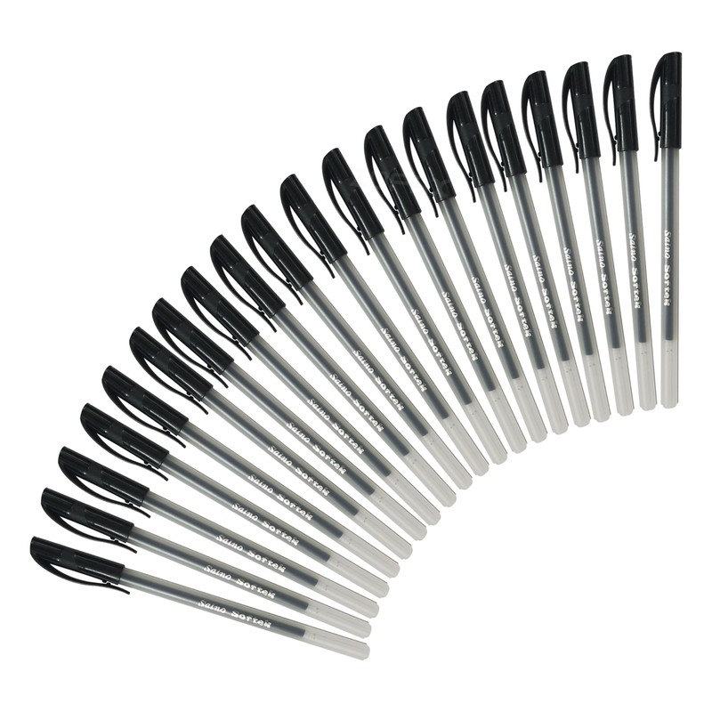 SAINO Softek Ballpoint Pens, BLACK, Fine Point (0.7mm), Pack of