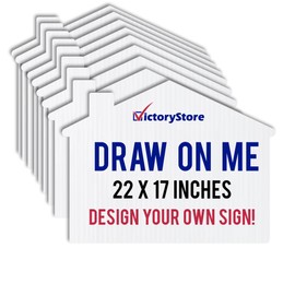 22” x 17” House Shaped Blank Yard Signs – Perfect for Printers, Realtors, Crafts and Do It Yourself, 4mm Corrugated Plastic Lawn Signs (10)