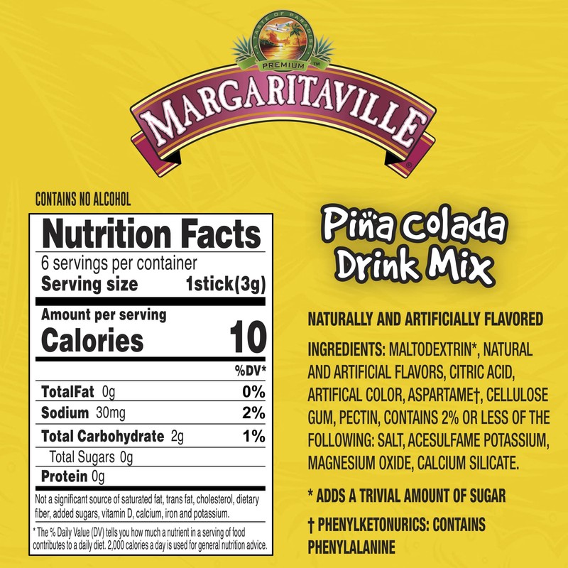 Margaritaville Singles To Go Water Drink Mix - Pina Colada