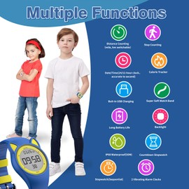 HUYVMAY No App Fitness Tracker Pedometer Watch, Long Battery Life, Rechargeable Watch with 2 Alarm Clocks, Stopwatch, Distance/Calorie/Step Counter for Boys Girls Kids Aged 5 and Above (Blue)