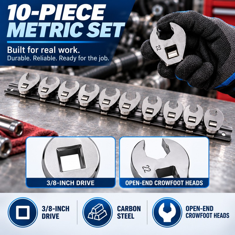 Crowfoot Wrench Set for Tool Kits – 3/8-Inch Drive Carbon