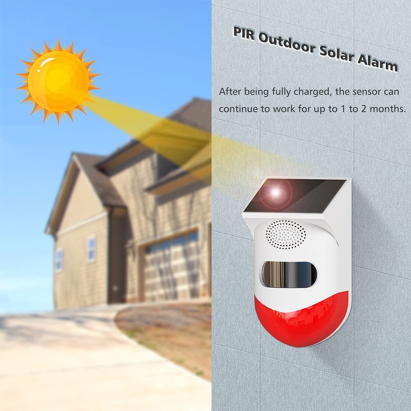 EverNary Solar Strobe Alarm Light with Motion Sensor Siren Outdoor