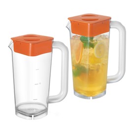 CURTA 2 Pack 2 Liters/68 oz Plastic Square Pitcher with Lid & Handle for Kitchen,ICED JUICE and Coffee Carafe Beverage Serveware, Acrylic Water Jug for Hot/Cold Drinks&lemonade