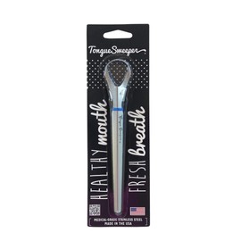 Tongue Sweeper Model P Medical Grade, Dishwasher Safe, Stainless Steel Tongue Cleaner, Reduce Bad Breath and Improve Taste, Preferred by Leading Dental Schools for Oral Hygiene, (1 Count)