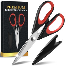 Cozor Kitchen Scissors 22 cm, Household Scissors with Saw Edge, Sharp Scissors Kitchen Made of Stainless Steel, Heavy Duty All-purpose Scissors with Nutcracker, High-Quality Universal Scissors,