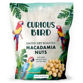 Curious Bird Macadamia Nuts – Dry Roasted with Sea Salt | Bite Sized Healthy Snack | 8oz Resealable Bag (Pack of 1)