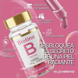 Juveternal Duo Cápsulas Faciales Biotina Cápsulas Faciales Cólageno y Biotina 90 caps c/u Renovación celular Biogeneradora
