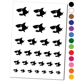 Cute Shark icon Temporary Tattoo Water Resistant Fake Body Art Set Collection - Black (One Sheet)