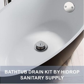 Chrome Tub Drain Lift &Turn Tub Trim Set with Two-Hole Overflow Faceplate Conversion Kit Assembly, Hidrop Bathtub Drain Replacement Trim Kit and Universal Fine/Coarse Thread, Chrome Plated