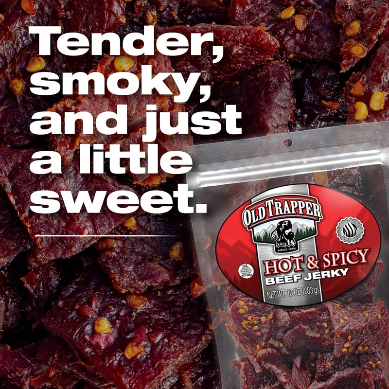 Old Trapper Beef Jerky, Hot & Spicy 10-Ounce Individual Pack,
