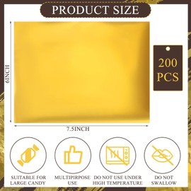 Tanlade 200 Pcs Gold Chocolate Candy Wrappers Aluminum Foil Candy Bar Wrappers with Thick Paper Backing Foil Sheet Individual Food Homemade DIY Brownies Fudge Wrapping Packing Gift, 7.5 x 6 Inch