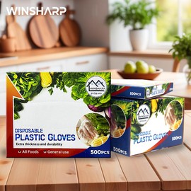winsharp Food Prep Gloves Plastic Food Safe Gloves, Food Handling Kitchen Food Handling (100 pcs-1 EA)