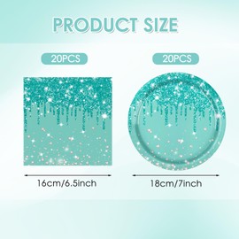 40Pcs Teal Plates and Napkins, Teal Party Decorations Include 20 Disposable Paper Plates and 20 Paper Napkins for Weddings, Baby Showers, Birthdays, Engagement Parties