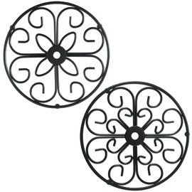 TEAKISS Iron Heart Trivets - Set of 2, 8 Inch Round, Black Heat-Resistant Iron Dish Plate Pot Pads for Kitchen and Dining Countertop Protection