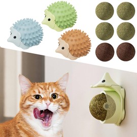 Petinstinct Refillable Catnip Ball Toys, 3 Hedgehog Shells + 4 Natural Catnip Balls+ 2 Gall Fruit Balls, Edible Cat Licking Chews for Kittens, Appetite Stimulants, Cat Enrichment for All Breeds
