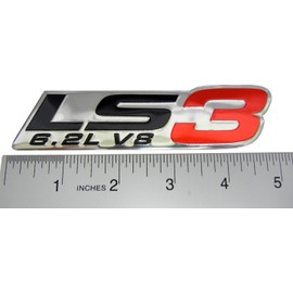 ERPART LS3 6.2L V8 RED Engine Emblems Badges Highly Polished Aluminum Chrome Silver Compatible with GM Performance Chevy Corvette C6 ZR1 Camaro SS RS Pontiac G8 GXP Holden Vauxhall VXR8 (Pack of 3)