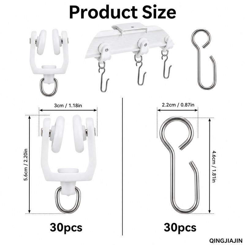 60Pcs Stainless Steel Curtain Track Hooks Rollers for Ceiling