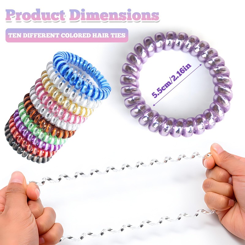 Women's Spiral Hair Bobbles Pack of 10 Traceless Telephone Cable