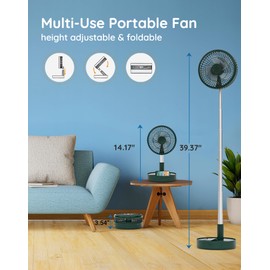 Primevolve Battery Operated Fan,Portable Rechargeable USB Floor Table Desk Fan with Adjustable Height, 4 Speed Settings Pedestal Fan for Bedroom Camping Travel,Green 7.7"