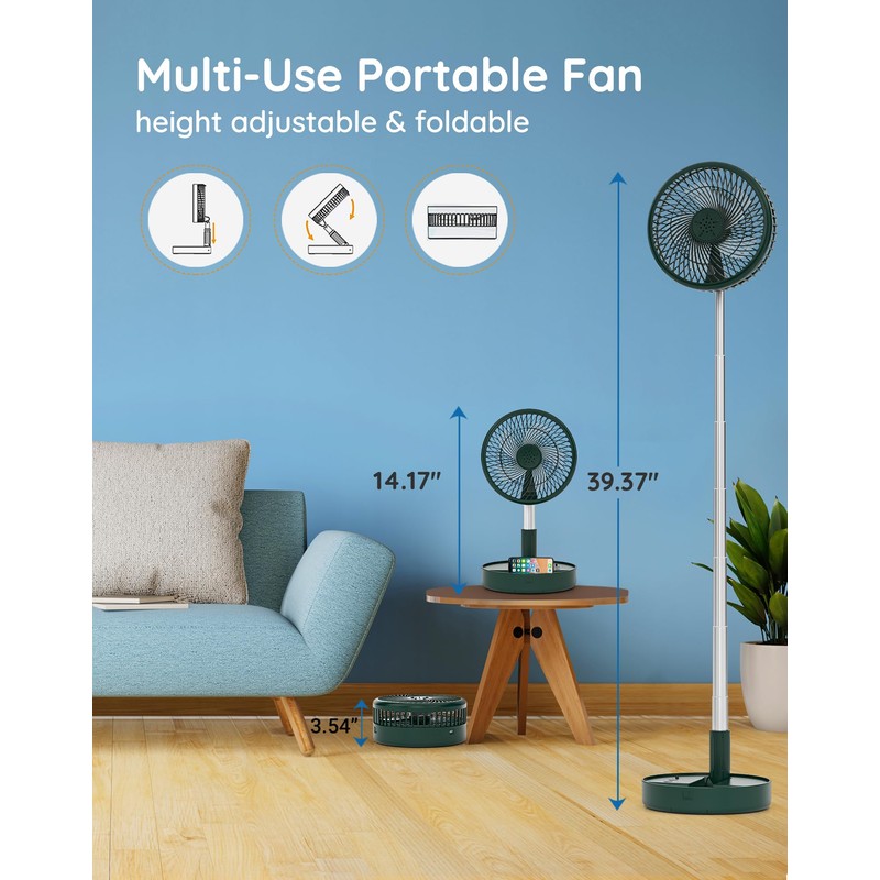 Primevolve Battery Operated Fan,Portable Rechargeable USB Floor Table Desk Fan