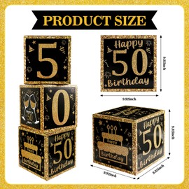50th Birthday Decorations for Men Women,3PCS Black and Gold Happy 50 Year Old Birthday Party Supplies Table Decorations,50th Birthday Balloons Boxes Decor