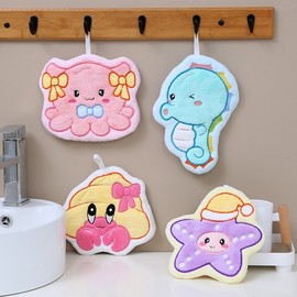 Imported Cartoon Kitchen Towel Gift Set - Absorbent Quick-Dry Thick Soft Coral Fleece for Kids 20*25/Starfish 10ea