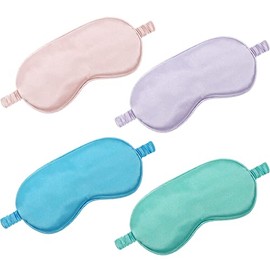 4 Pcs Silk Eye Mask for Sleeping Soft Satin Sleep Mask with Ear Plugs with Adjustable Strap Sleep Shading for Women Men Travel Nap Relaxation(Light Colors)