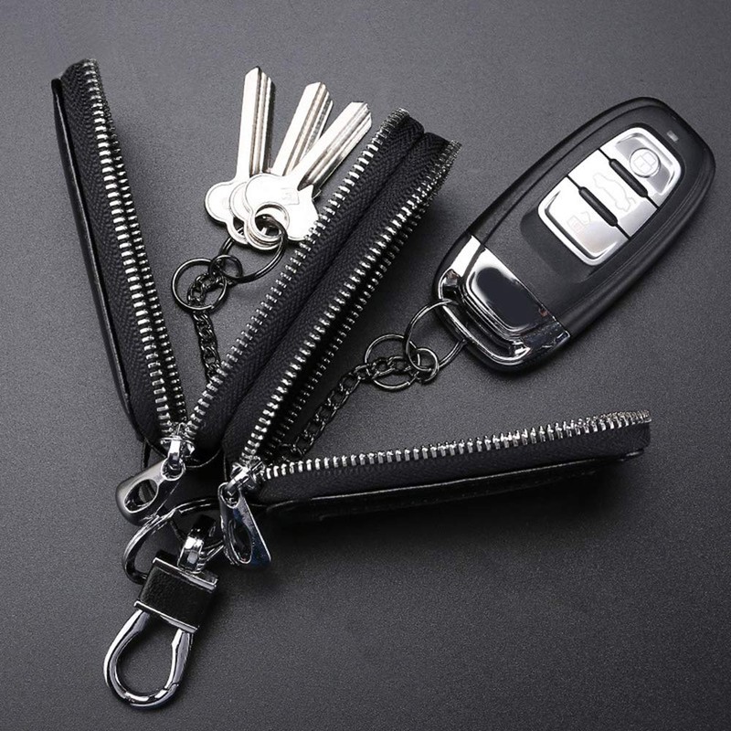 Guolich Car Key Chain Bag Double Zipper Leather Protection Key