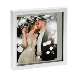 Nicola Spring 10'' x 10'' 3D Box Photo Frame with 8'' x 8'' Mount - Standing Hanging Craft Shadow Picture Display - White/Grey