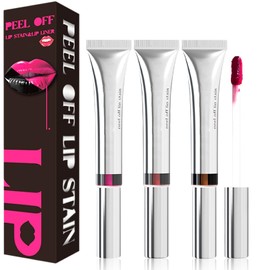 3Pcs Lip Liner Stain Peel Off, Long Lasting Lip Tattoo with Matte Finish, Highly Pigmented Color Peel Off Lip Tint Stain for Women, Waterproof & Smudge-Proof, Stay On All Day