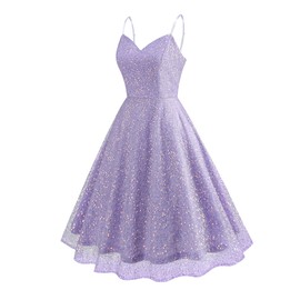 Women's Glitter Sequin Dress Spaghetti Strap Sparkle Party Dresses Sleeveless V-Neck A-line Bridesmaid Cocktail Dress Glittery Sparkly Homecoming Dress Short Birthday Wedding Guest Dresses Purple M