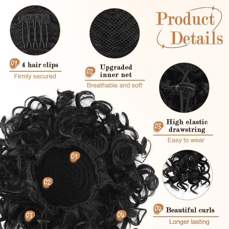 RUWISS Chignon Finto per Capelli Afro, Nero Naturale Chignon Riccio