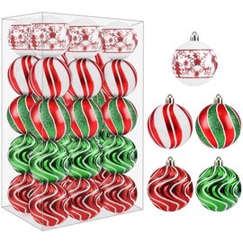 30PCS Christmas Balls Ornaments - 2.36" Red Green White Xmas Balls Decoration, Shatterproof Christmas Balls Ornaments for Christmas Tree, Painting & Glittering Hanging Ball for Party Event(Style-24)
