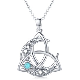 Celtic Chain 925 Sterling Silver Celtic Moon Pendant Necklace Trinity Knot Moonstone / Turquoise Moon Goddess Necklace Jewellery Gifts for Women Ladies Girls, Sterling Silver, Turquoise