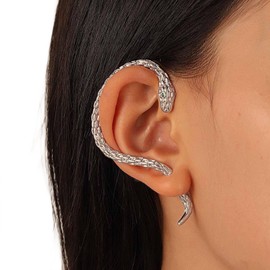 Yienate Gothic Snake Ear Cuff Wrap Earring Silver Animals Crawler Climbers Snake Stud Punk Snake Ear Jacket Piercing Wrap Earring Snake Hanging Statement Right Earrings Jewelry for Women Girls