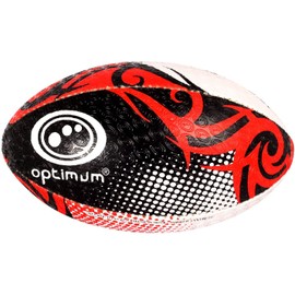 Optimum Razor Rugby Ball - Perfect for Training & Gameplay, Great Flight & Air Retention, Rubber Dimpled Surface for Grip, 2-Ply 410g - Black/Red, Size 4