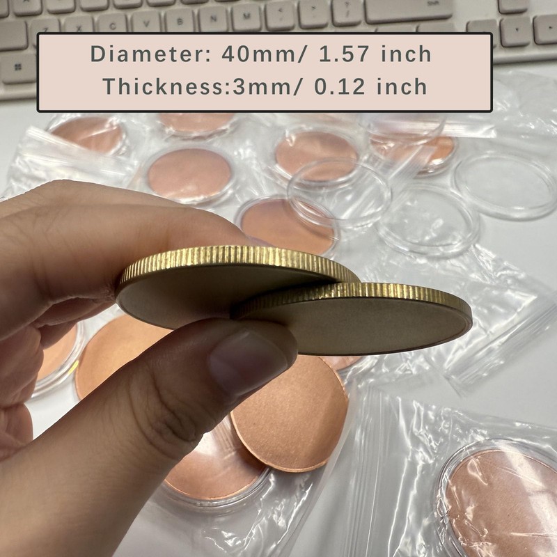 Ciezeical 30PCS 3mm Brass Coin Blanks,40mm Threaded Edged,Acrylic Protection Box,3mm