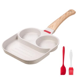 Biubumtu Egg Frying Pan Nonstick - 3 Section Egg Skillet 3-In-1 Divided Breakfast Grill Pan, 7.9" Omelette Pan Compatible with Gas Stove & Induction Cooktops, PFOA Free