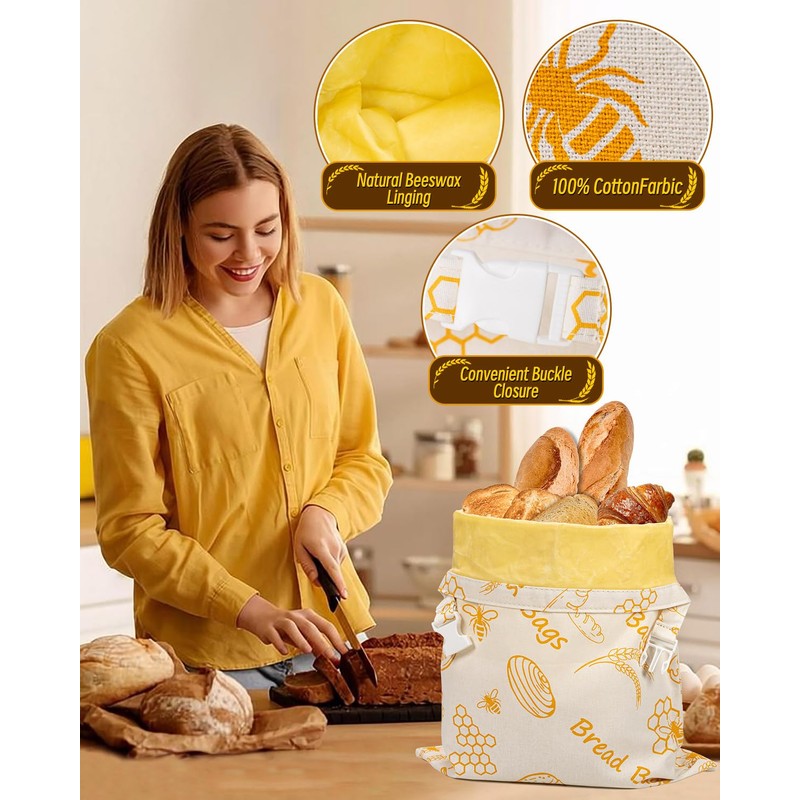 Beeswax Bread Bag 17×13 Inch Strap Reusable Washable Sourdough Storage