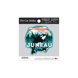 Die Cut Sticker Juneau, Alaska, Orca and Calf, Contour Vinyl Sticker 1 to 3 inches (Waterproof Decal for Cars, Water Bottles, Laptops, Coolers), Small