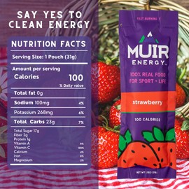 MUIR Strawberry Real Food Energy Gel - 10 Count | Organic, Vegan, Paleo, Non-GMO, Gluten-Free Fast Burning Endurance Gel | Clean Ingredients for Long-Lasting Energy, Antioxidant Rich