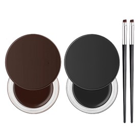 2 Colors Gel Eyeliner Waterproof - Long Lasting Eyebrow & Eyeliner Gel Formula - Eye Makeup Set with 2 Brushes (Eyeliners & Brow Brush)