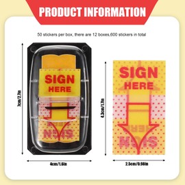 600 Pcs Sign Here Tabs Signature Stickers, Sign Here Sticky Notes Arrow Tabs, Page Markers Notary Supplies Post it Flags, Signature Stickers for Office School Notebook Note Book Notarization