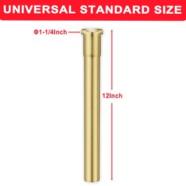 1-1/4 O.D x 12" Brass Slip Joint Extension Tube, Heavy Duty Extension Tube for Bathroom Sink Drain Tailpiece, Brushed Gold