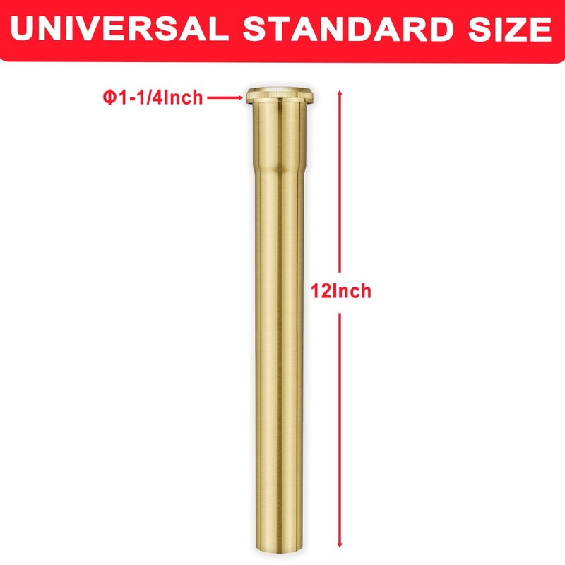 1-1/4 O.D x 12" Brass Slip Joint Extension Tube, Heavy