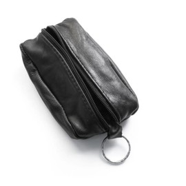 SystemsEleven Mens Ladies Black Real Leather Coin Pouch Wallet Zipper Keyring Purse